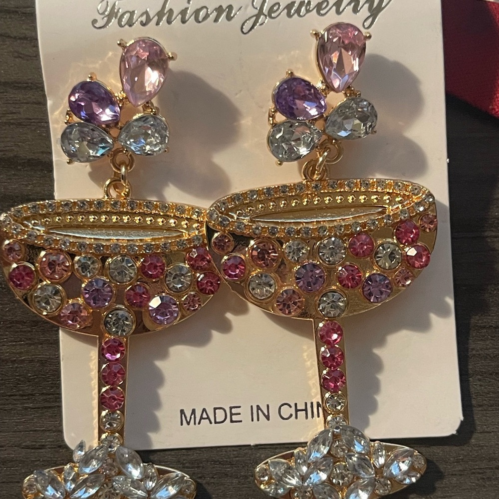 Gold and Pink Fashion Jewelry Earrings